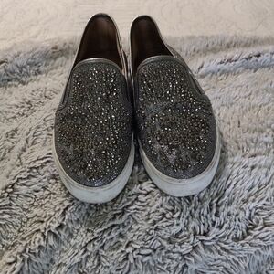 INC International Concepts Gunmetal Crystal Slip-On Mules